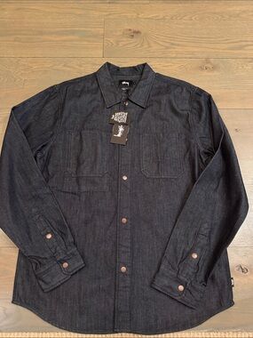 Stussy Dark Denim Shirt Jacket with Copper Buttons